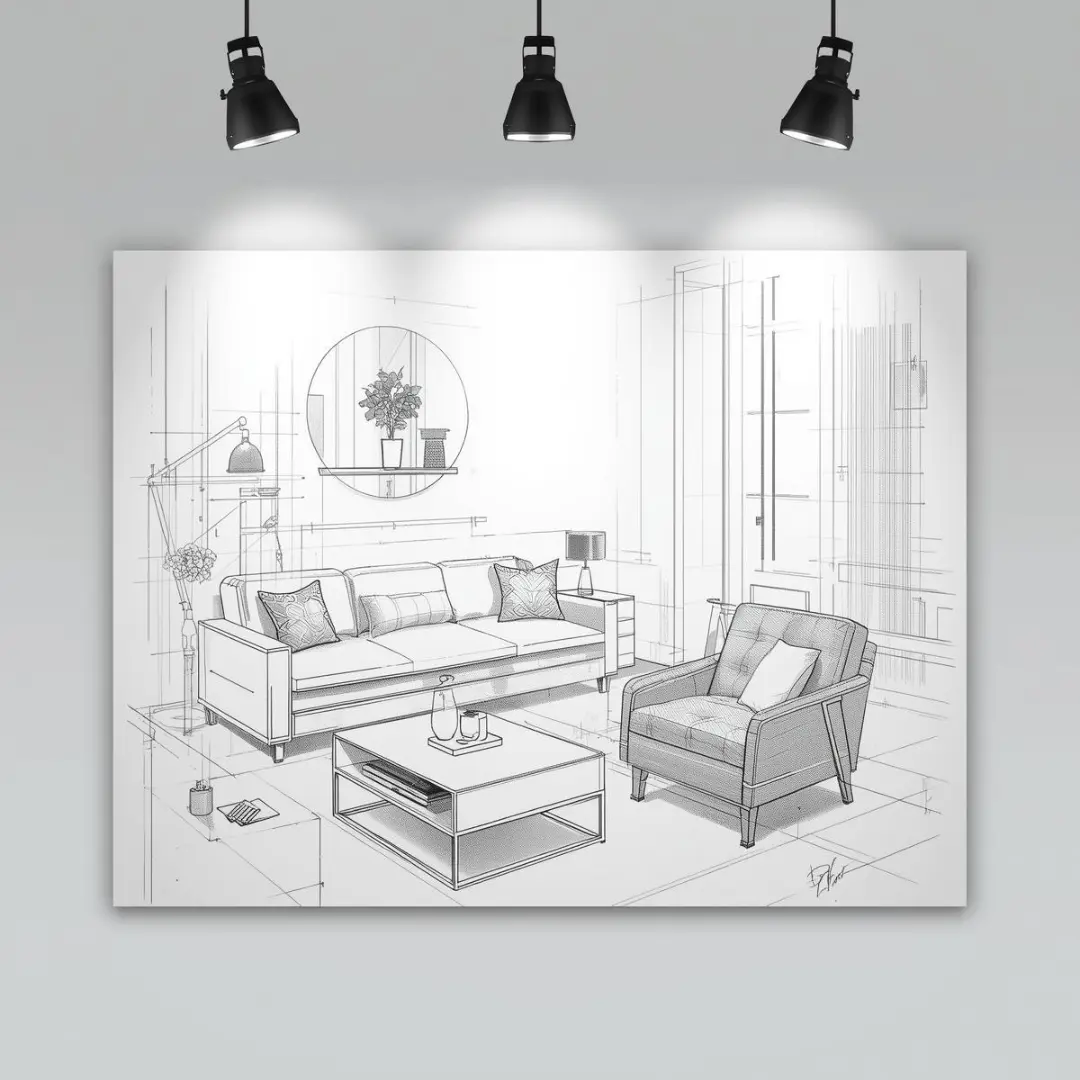 Designer skissar möbelritning